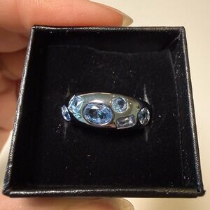 Bomb Party Early Morning Sparkle March Ring in Aquamarine CZ and Hematite - 9